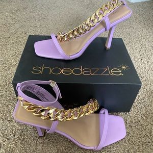 Shoedazzle Jarah lilac/gold chain dress sandals- size 11